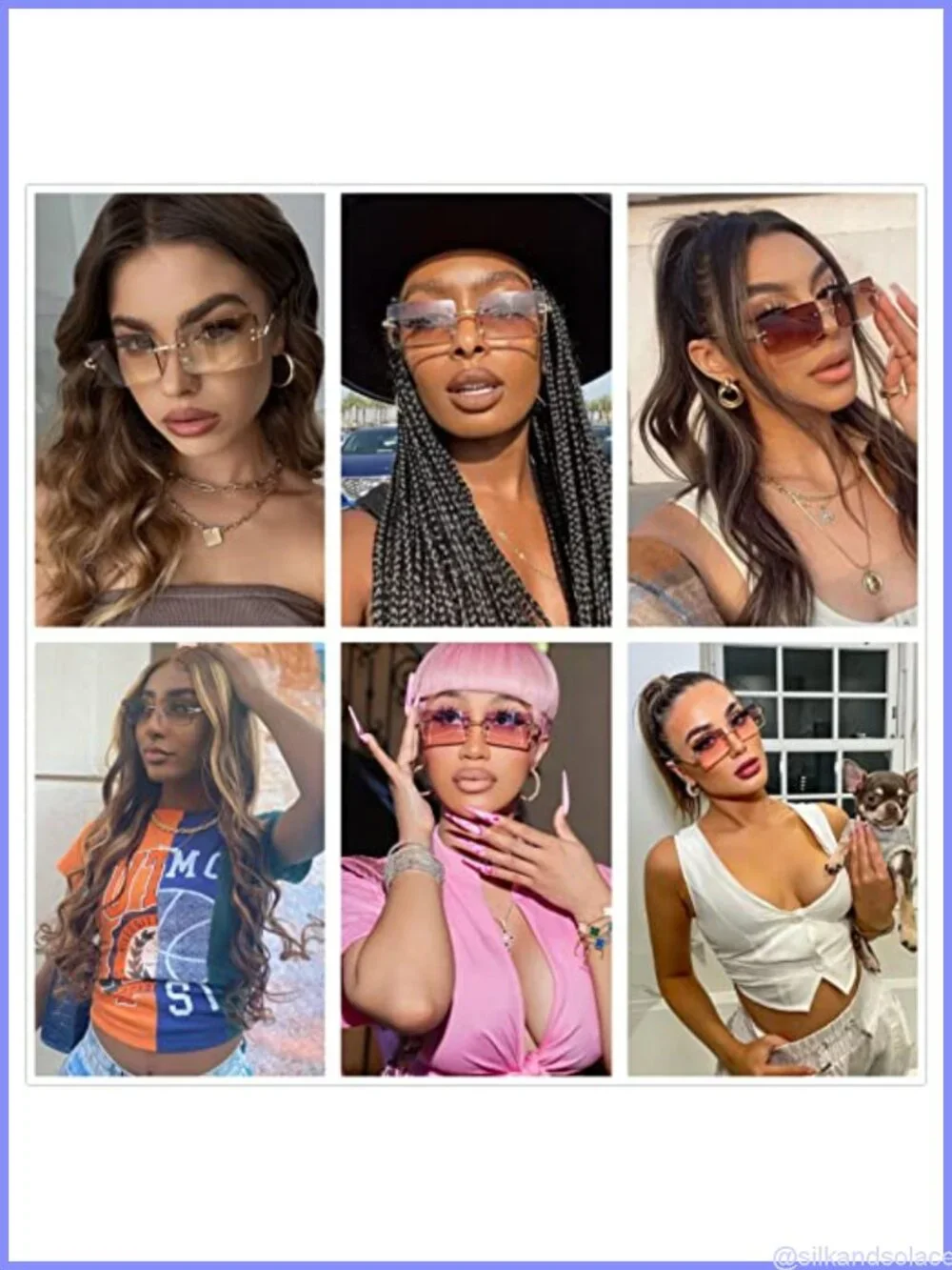 Rimless Square Metal Frame Sunglasses Retro UV400 Lightweight Unisex